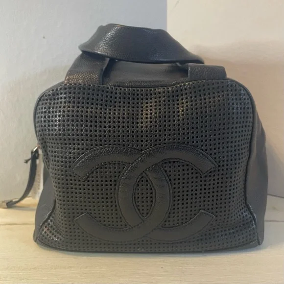 CHANEL Black Perforated Mini Bowler - Picture 1 of 5